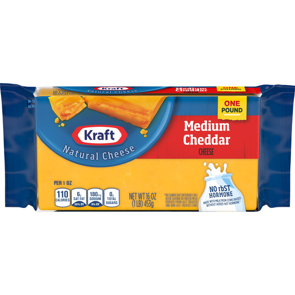 Packaged Cheese Kraft Medium Cheddar Cheese, oz Block hero