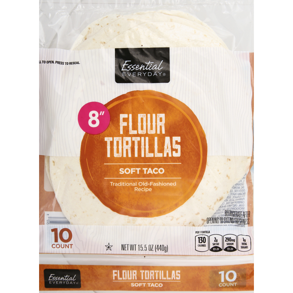 Tortillas & Flat Bread Essential Everyday Tortillas, Flour, Soft Taco, 8 Inch hero