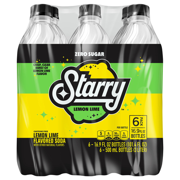 Soft Drinks Starry Soda, Zero Sugar, Lemon Lime, Caffeine Free hero