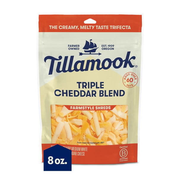 Packaged Cheese Tillamook Farmstyle Triple Cheddar Cheese Blend Shredded Cheese hero