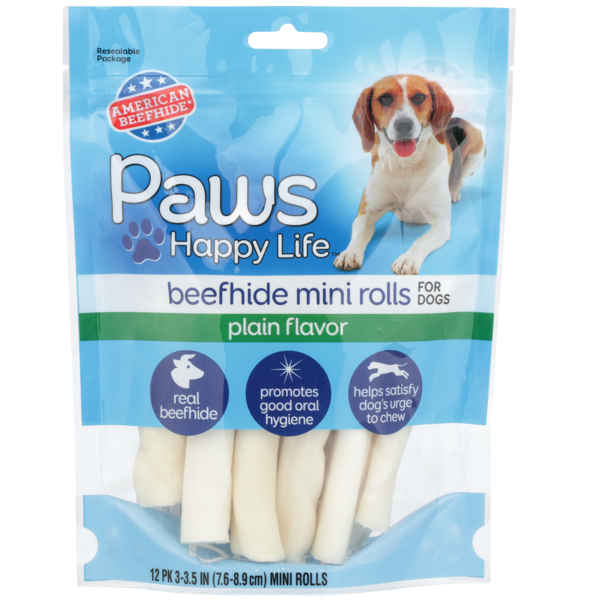 Dog Food & Care Paws Happy Life Plain Flavor Beefhide Mini Rolls For Dogs hero