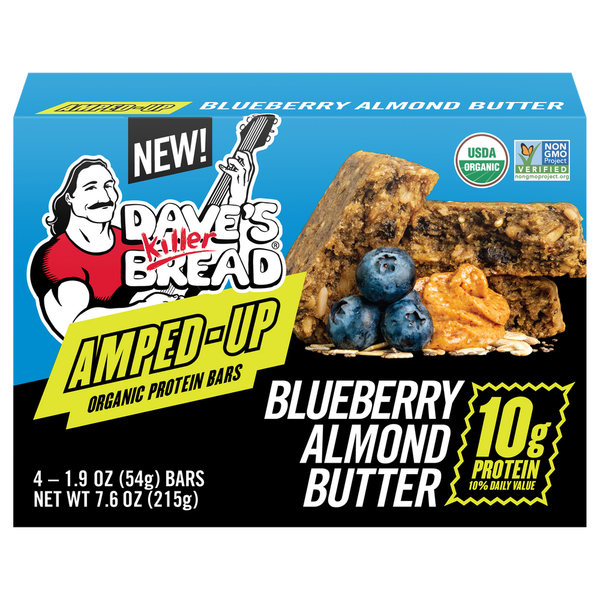 Butter Dave's Killer Bread Protein Bars, Organic, Blueberry Almond Butter, Amped-Up hero