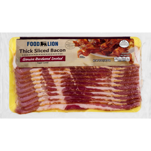 Bacon & Breakfast Meat Food Lion Bacon, Thick Sliced, Genuine Hardwood Smoked hero