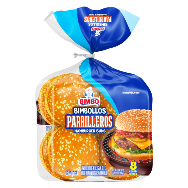 Buns & Rolls Bimbo  Bimbollos Parrilleros, 8 count, Sesame Seeds Large Hamburger Buns hero