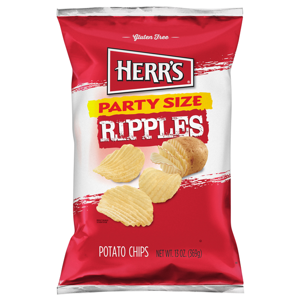 Chips & Pretzels Herr's Potato Chips, Ripples, Party Size hero