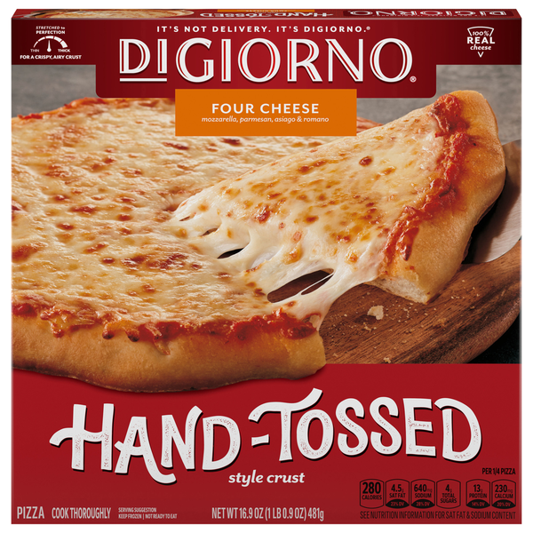 Frozen Pizza DiGiorno Pizza,  Hand-Tossed Style Crust, Four Cheese hero