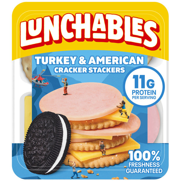 Crackers Lunchables Turkey & American Cheese Cracker Snack Kit with Chocolate Sandwich Cookies hero