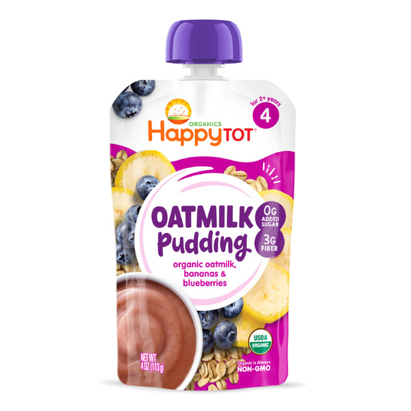 Happy Tot Organics Oatmilk Pudding Stage 4 Toddler Snack, Oatmilk, Bananas & Blueberries Pouch hero