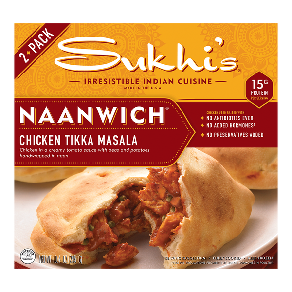 Frozen Appetizers & Sides Sukhi's Indian Chicken Tikka Masala Naan Flatbread Frozen Sandwich hero