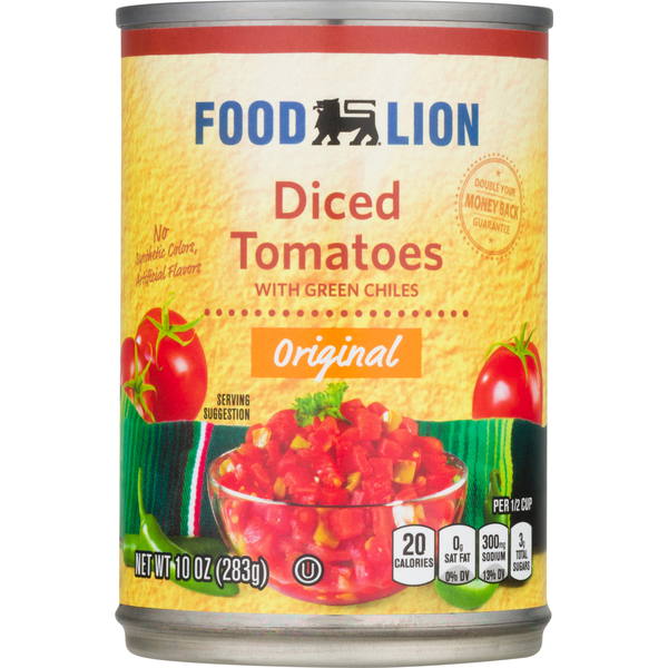 Canned & Jarred Vegetables Food Lion Tomatoes, Original, Diced, with Green Chiles hero