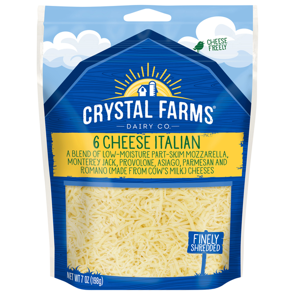 Packaged Cheese Crystal Farms Cheese, 6 Cheese Italian, Finely Shredded hero