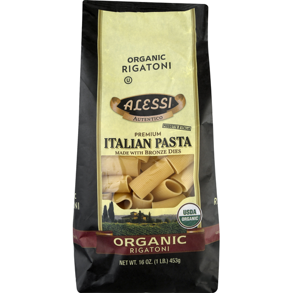 Dry Pasta Alessi Rigatoni, Organic, Bag hero