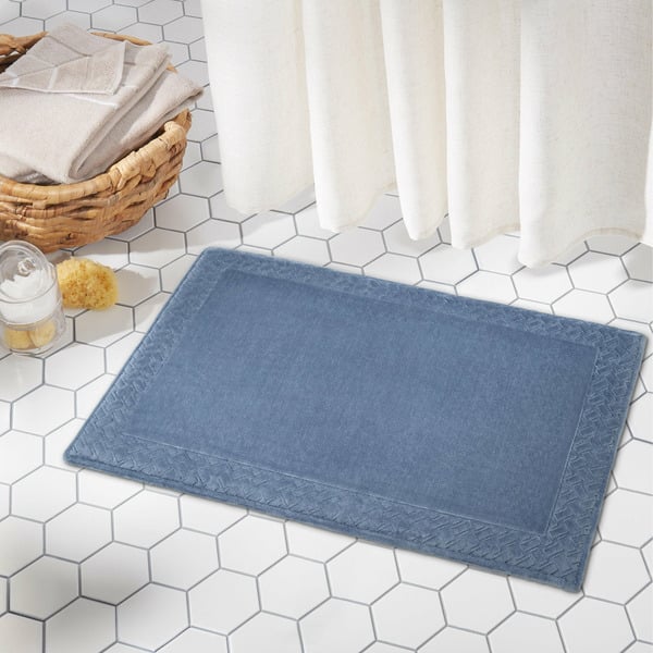 Paramount Braided Border Memory Foam Bath good Mat, Dark Blue