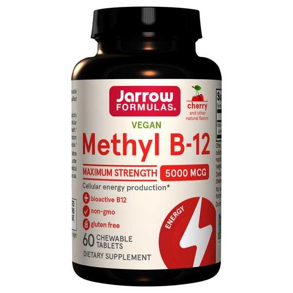 Vitamins & Supplements Jarrow Formulas Methyl B-12, Vegan, Maximum Strength, 5000 mcg, Chewable Tablets, Cherry hero