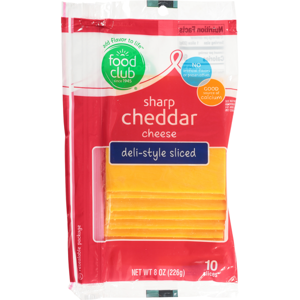 Packaged Cheese Food Club Cheese Slices, Sharp Cheddar, Deli-Style hero