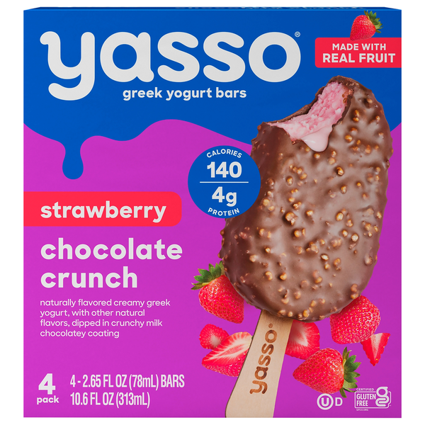 Frozen Dessert Yasso Greek Yogurt Bars, Chocolate Crunch, Strawberry, 4 Pack hero