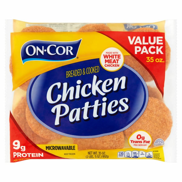 Frozen Meat & Seafood On-cor Breaded & Cooked Microwavable Chicken Patties hero