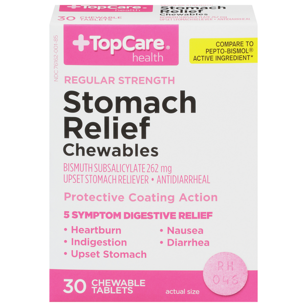 Digestion TopCare Stomach Relief, Chewables, Regular Strength, 262 mg, Tablets hero