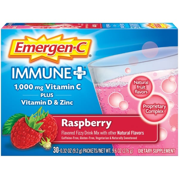 Cold, Flu & Allergy Emergen-C Immune+ Fizzy Drink Mix Packets Raspberry hero