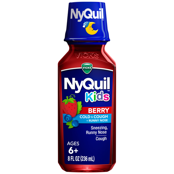 Cold, Flu & Allergy Vicks Children's NyQuil Cold & Cough Multi-Symptom Relief Cherry Flavor Liquid 8 oz hero