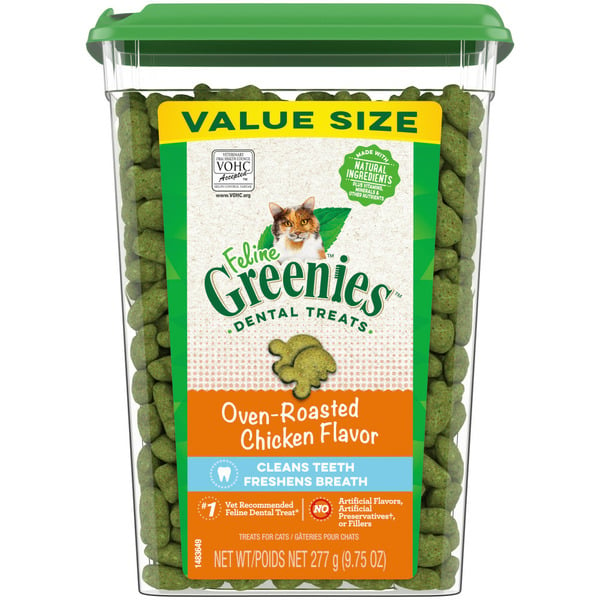 Cat Treats and Chews GREENIES Feline Adult Natural Dental Care Cat Treats, Oven Roasted Chicken Flavor hero