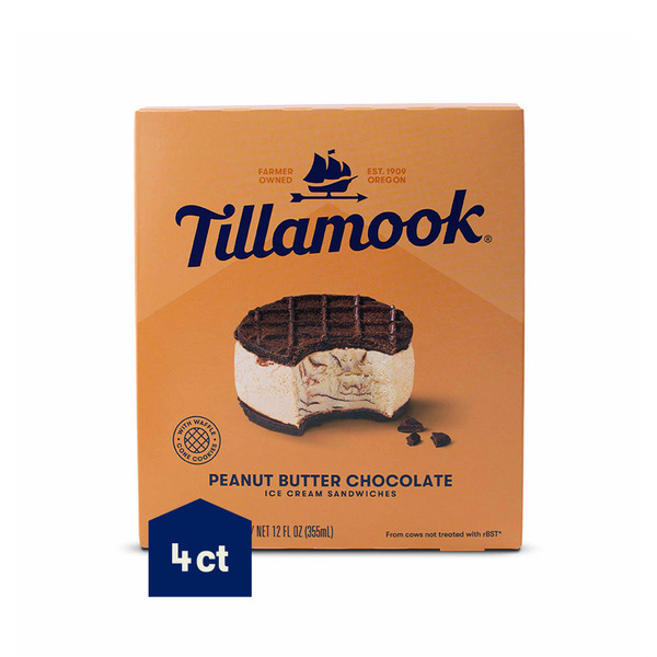 Frozen Dessert Tillamook Peanut Butter Chocolate Ice Cream Sandwiches hero