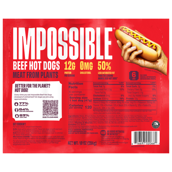 Frozen Vegan & Vegetarian Impossible Beef Hot Dogs hero