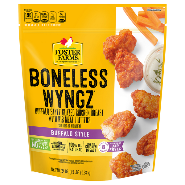 Frozen Meat & Seafood Foster Farms Boneless Buffalo Style Chicken Wyngz hero