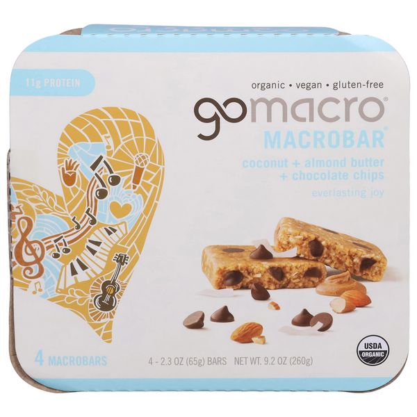 Energy & Granola Bars GoMacro MacroBars, Coconut + Almond Butter + Chocolate Chips hero