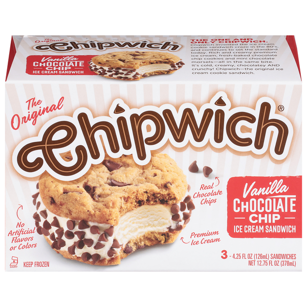 Ice Cream & Ice Chipwich Ice Cream Sandwich, Vanilla Chocolate Chip hero