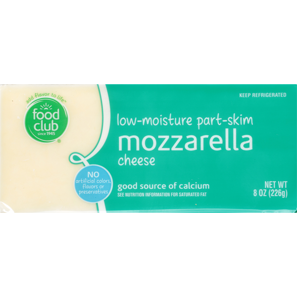 Packaged Cheese Food Club Cheese, Part-Skim, Mozzarella, Low-Moisture hero