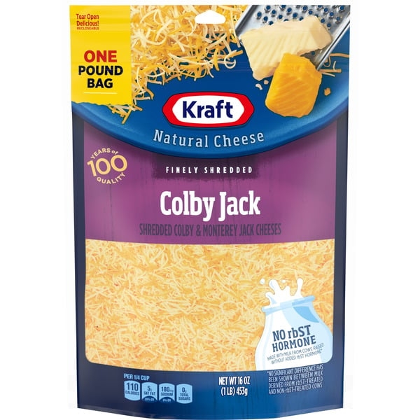 Packaged Cheese Kraft Finely Shredded Colby Jack Cheese hero