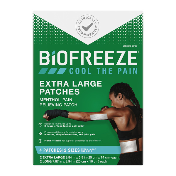 Biofreeze XL Menthol Pain Relieving Patches, 4 Patches / 2 Sizes (Packaging May Vary) hero