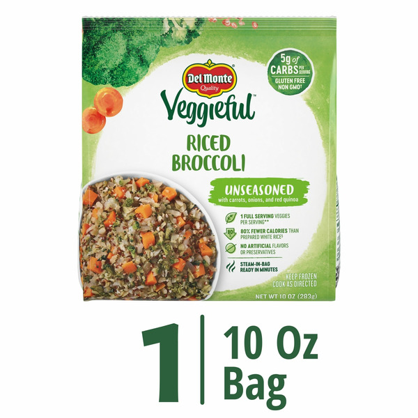 Frozen Appetizers & Sides Del Monte Veggieful Riced Broccoli Unseasoned, Bag hero