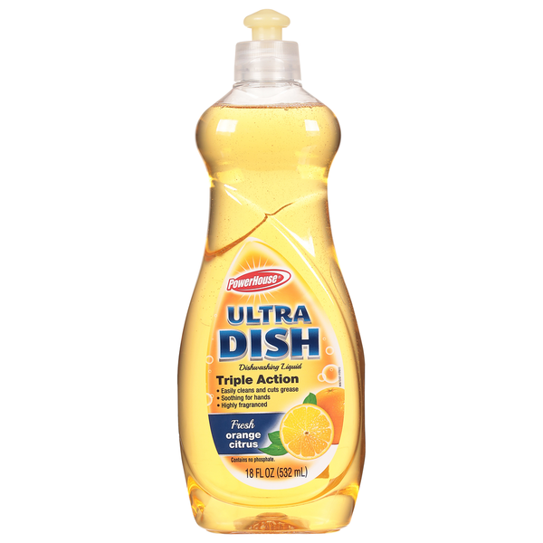 Dish Detergents Power House Dishwashing Liquid, Triple Action, Fresh Orange Citrus hero