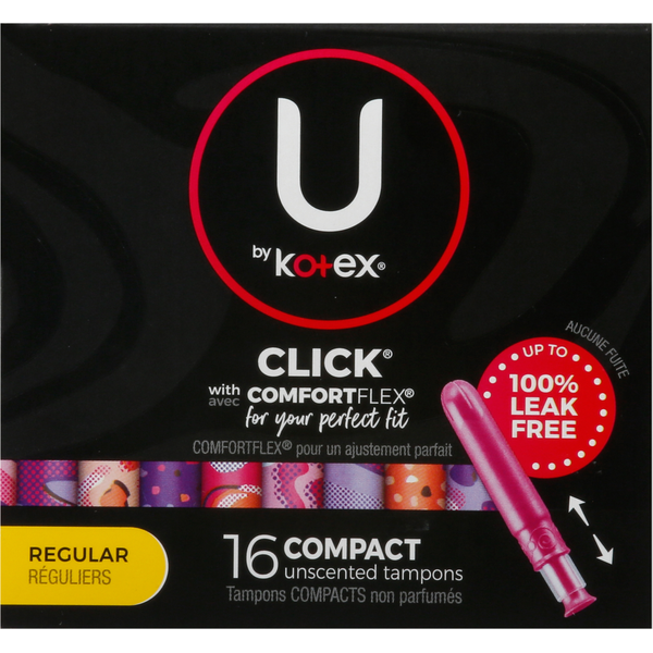 Feminine Care U by Kotex Click Compact Unscented Tampons, Regular hero