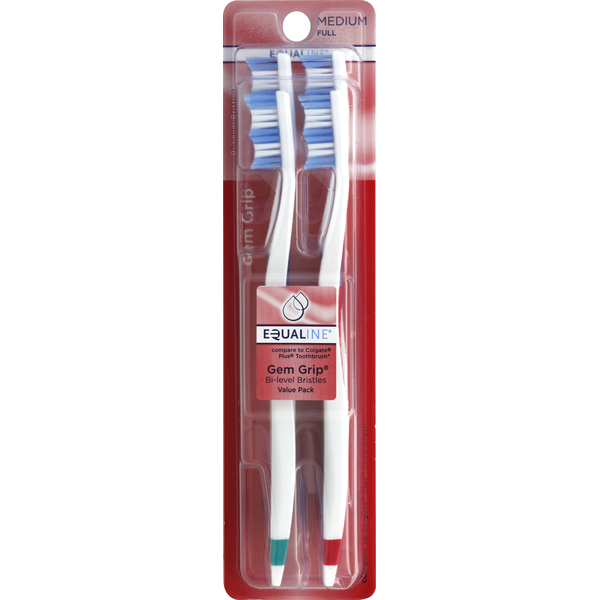 Oral Hygiene Equaline Toothbrushes, Gem Grip, Full, Medium, Value Pack hero