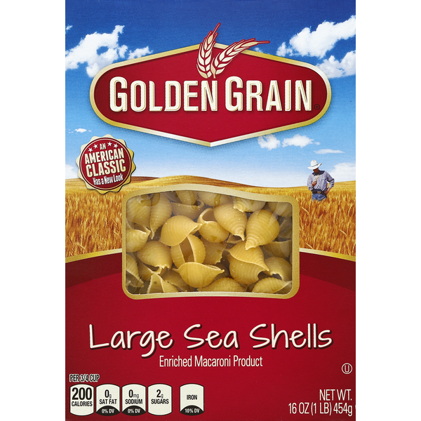 Dry Pasta Golden Grain Sea Shells, Large hero