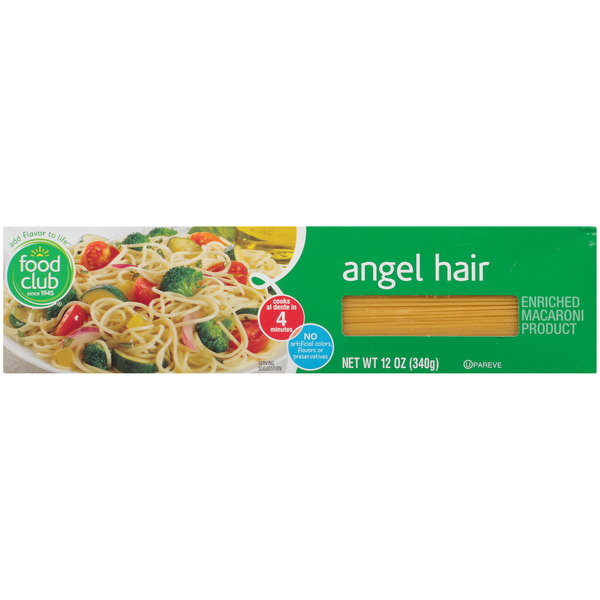 Dry Pasta Food Club Enriched Macaroni Product, Angel Hair hero