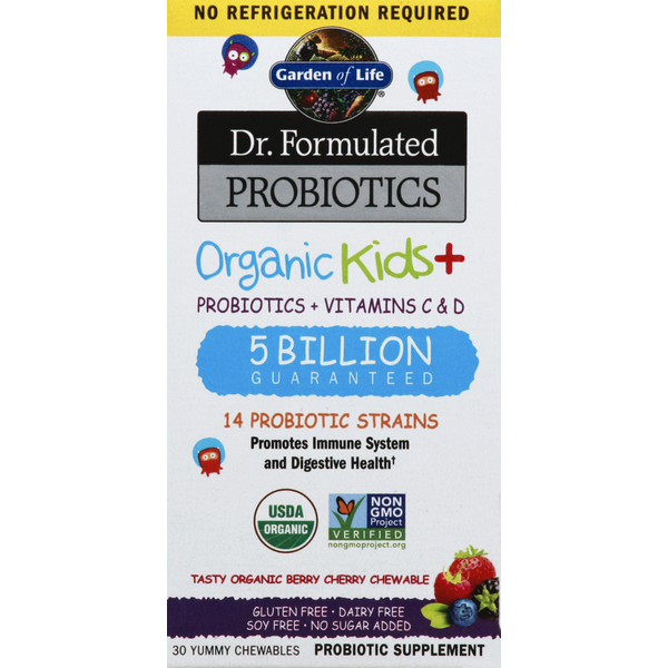 Dietary Supplements Garden of Life Probiotics + Vitamins C & D, Chewables, Organic Berry Cherry hero