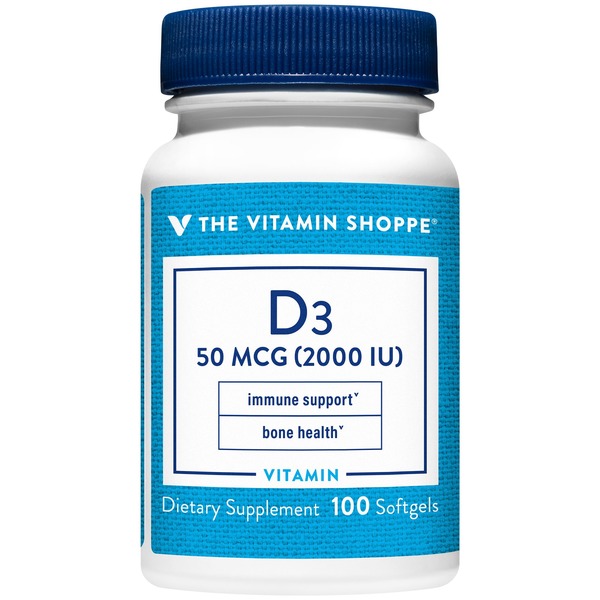 Vitamin D The Vitamin Shoppe Vitamin D3 - Bone Health & Immune Support - 2,000 IU (100 Softgels) hero