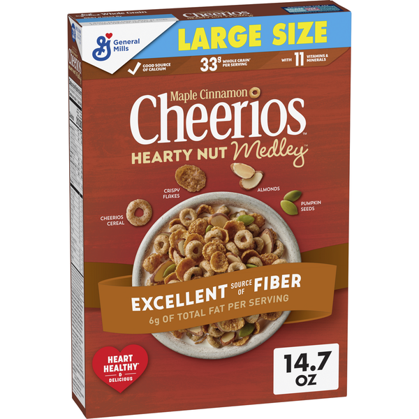 Cereal Cheerios Hearty Nut Medley Maple Cinnamon Flavored Breakfast Cereal hero