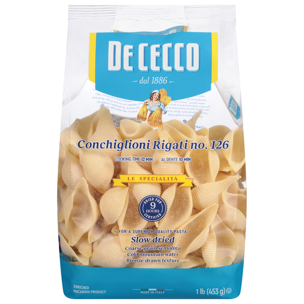 Dry Pasta De Cecco Conchiglioni Rigati, No. 126 hero