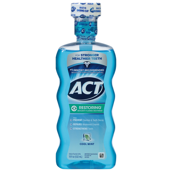 Oral Hygiene ACT Fluoride Mouthwash, Anticavity, Restoring, Cool Mint hero