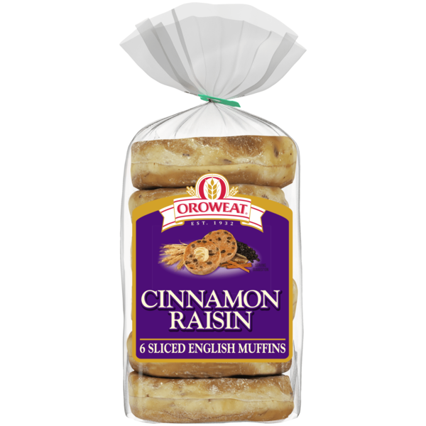 Breakfast Bakery Oroweat 6 count, Cinnamon Raisin Pre-sliced English Muffins hero