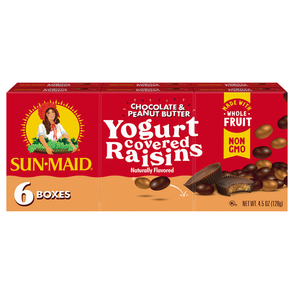 Nuts, Seeds & Dried Fruit Sun-Maid Chocolate & Peanut Butter Yogurt Covered Raisins Cartons hero