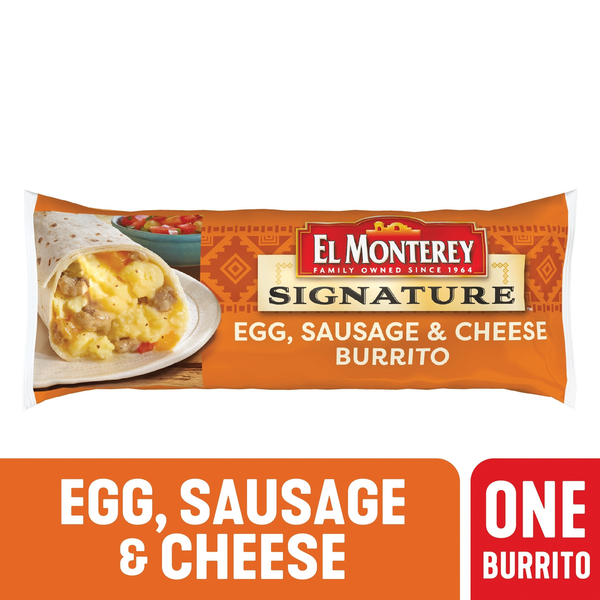 Frozen Breakfast El Monterey Signature Breakfast Burrito Egg, Sausage & Cheese hero