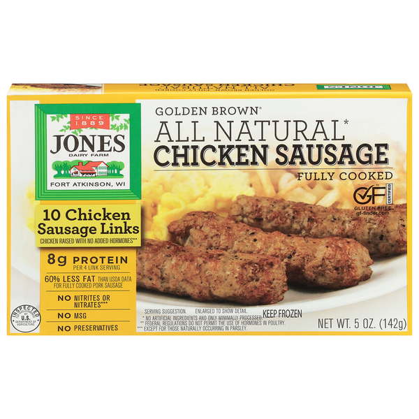 Frozen Breakfast Jones Dairy Farm Golden Brown All Natural Fully Cooked Chicken Sausage Links hero