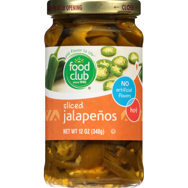 Canned & Jarred Vegetables Food Club Jalapenos, Hot, Sliced hero