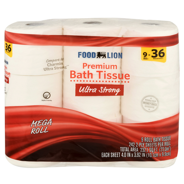 Paper Goods Food Lion Bath Tissue, Premium, Ultra Strong, Mega Roll, 2-Ply hero